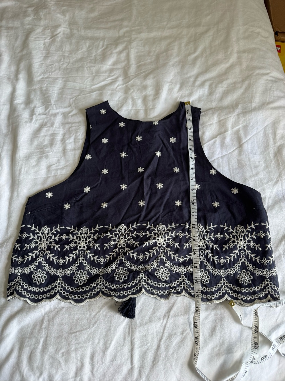 En Saison Nara Dark navy blue embroidered skirt & top set medium scallop hem NWT - Picture 10 of 16